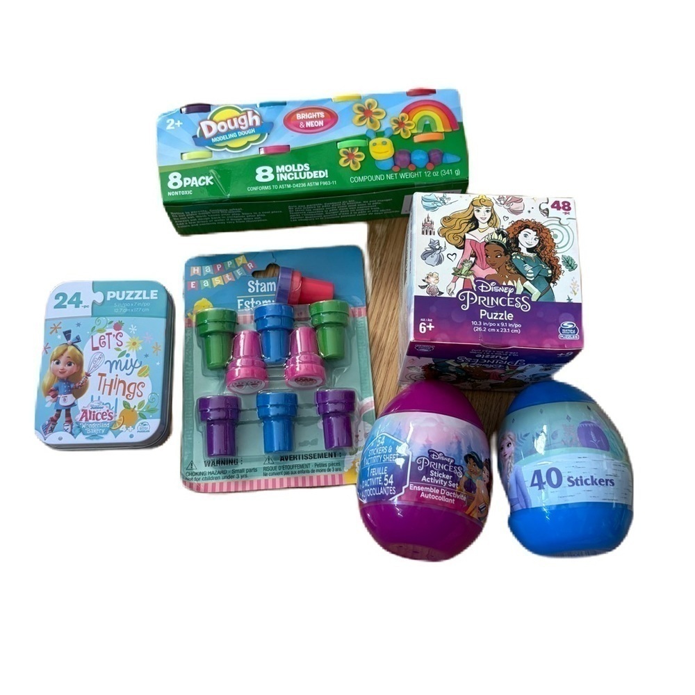 Disney Princess Easter Basket Stuffer Bundle Puzzle Dough Set Eggs Stickers